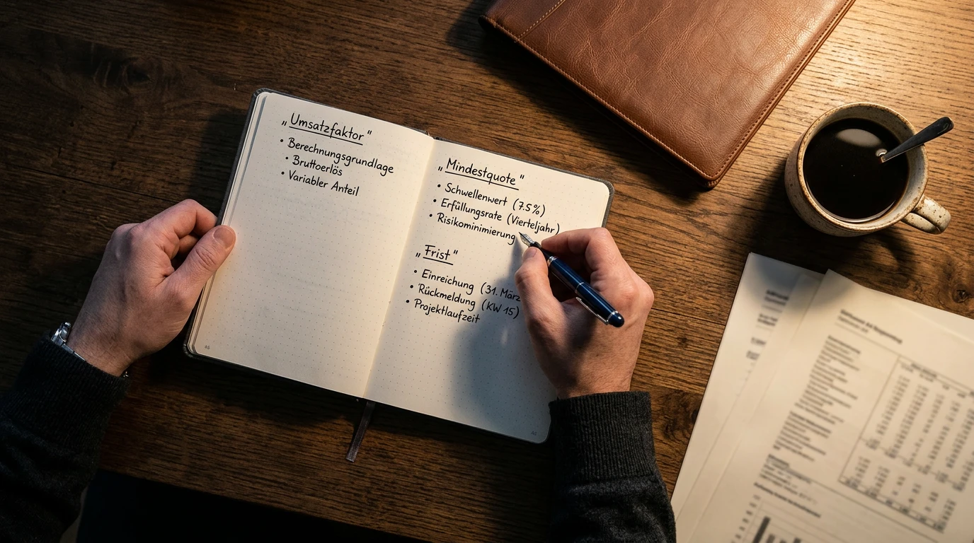Analyst notiert Bonus-Bedingungen, Umsatzfaktor und Mindestquote im Notizbuch