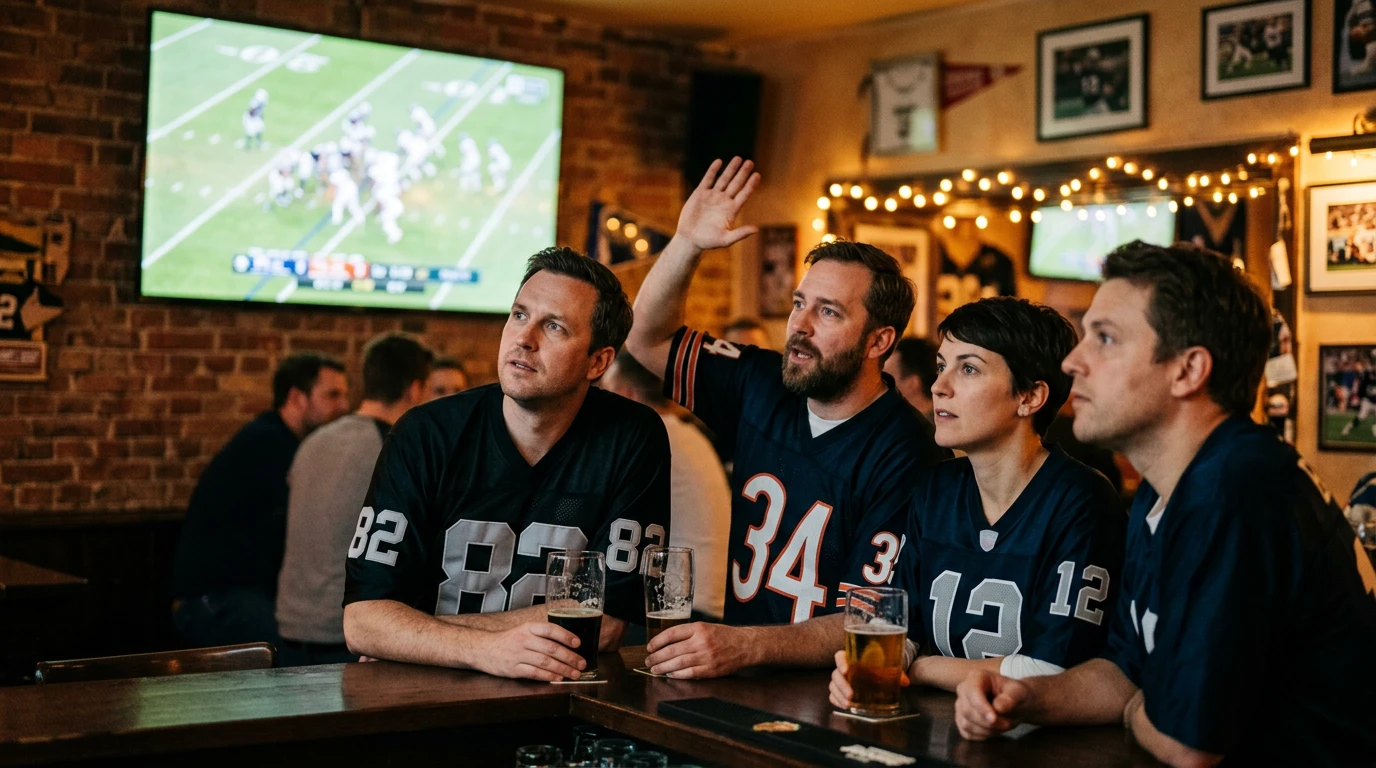 Deutsche American-Football-Fans verfolgen NFL-Übertragung in der Sportsbar