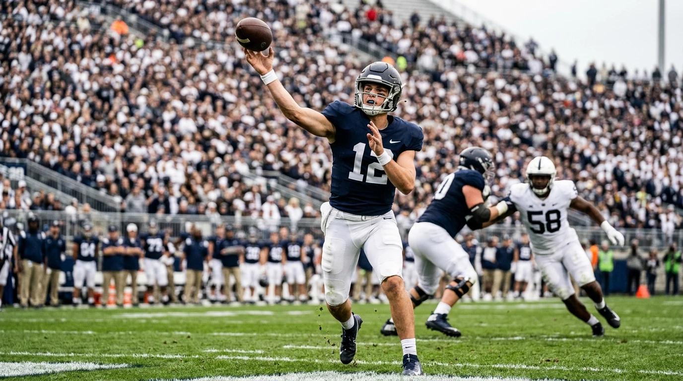 NFL Quarterback wirft Pass während eines Regular-Season-Spielzugs auf dem Rasenfeld