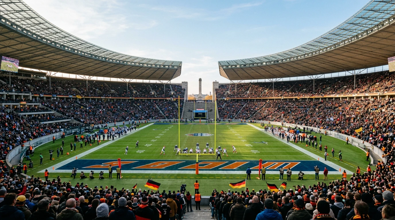 Olympiastadion Berlin während NFL International Game mit Football-Feld und Tribünen